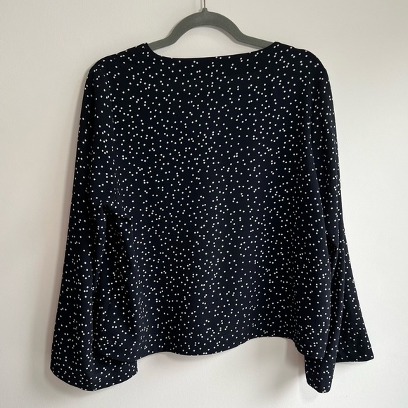 FRANK & OAK | Black with White Ditzy Dots Wide Sleeve V-Neck Blouse - Picture 4 of 4